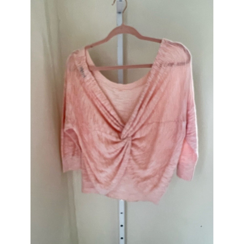 Express Sweater Womens Large Pink Sheer Low Twist Back Knit 3/4 Sleeve